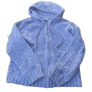 Columbia Sweater Womens Small Blue Knit Casual Hoodie Sweatshirt tie and zip